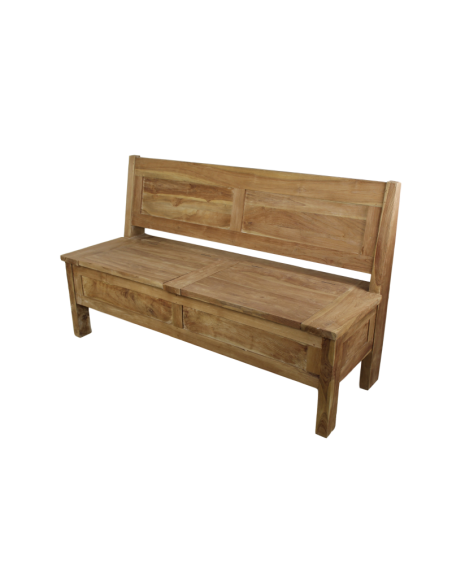 Banc-coffre en teck rustique 120cm