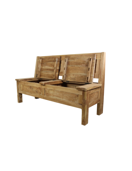 Banc-coffre en teck rustique 120cm