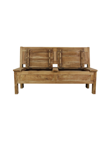 Banc-coffre en teck rustique 120cm