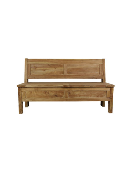 Banc-coffre en teck rustique 120cm