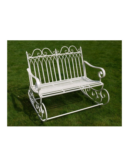 Banc rocking chair en métal blanc crème