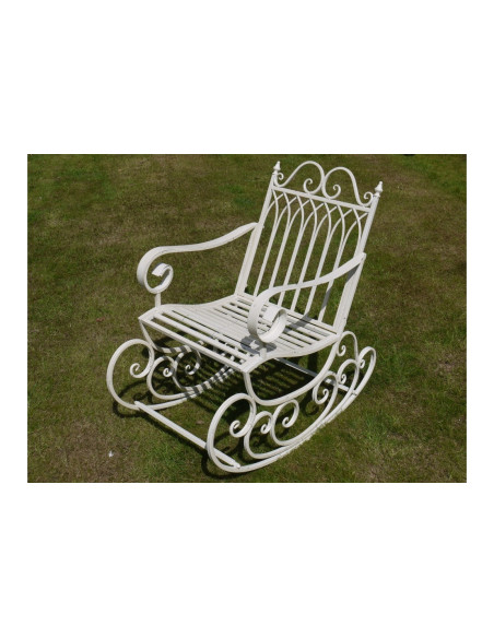 Rocking chair en métal blanc crème effet antique