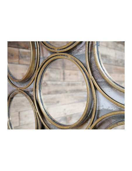 Miroir métal vieux or multi-cercles