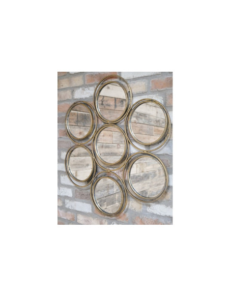 Miroir métal vieux or multi-cercles