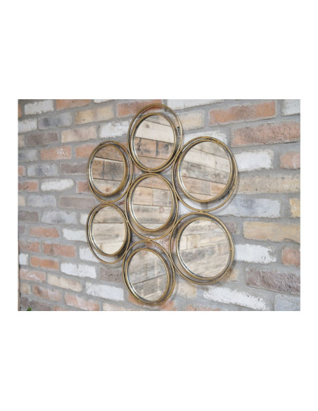 Miroir métal vieux or multi-cercles