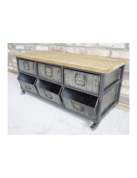 Meuble sur roulettes multi-casiers style industriel