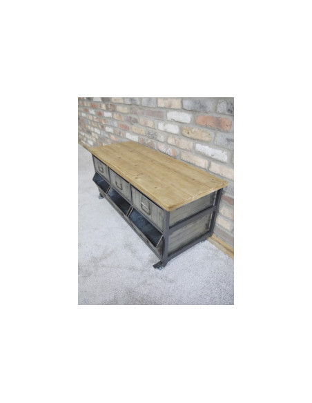 Meuble sur roulettes multi-casiers style industriel