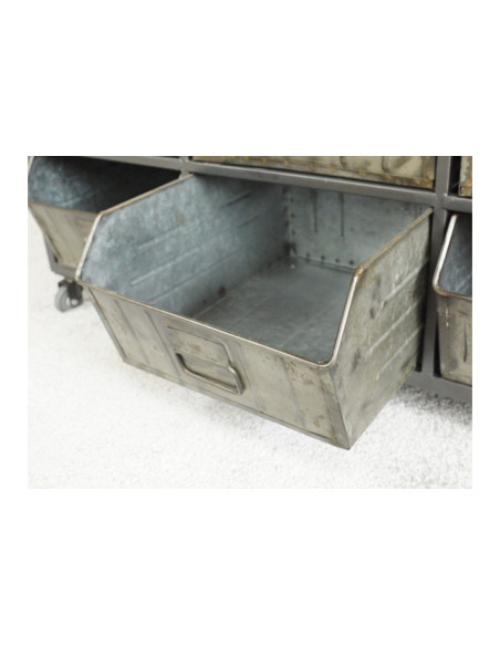 Meuble sur roulettes multi-casiers style industriel
