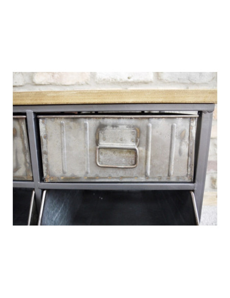 Meuble sur roulettes multi-casiers style industriel