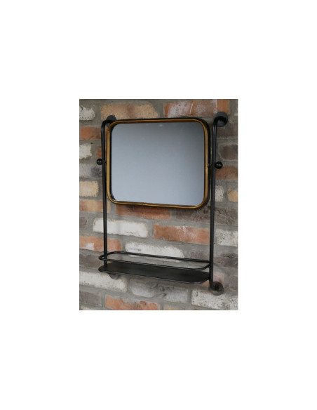 Miroir avec étagère murale noir et or