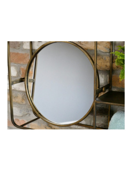 Etagère murale avec miroir intégré en métal vieux or