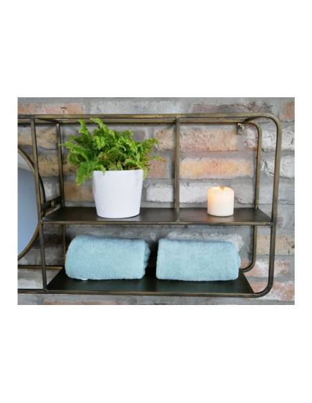 Etagère murale avec miroir intégré en métal vieux or