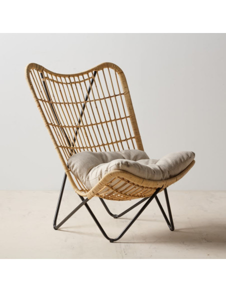 Fauteuil détente en rotin avec coussin