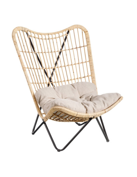 Fauteuil détente en rotin avec coussin