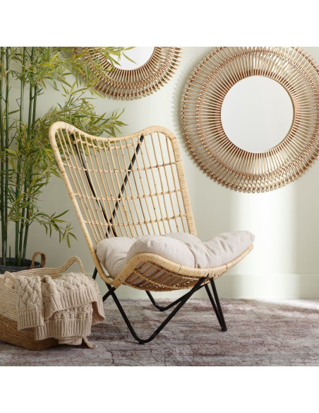 Fauteuil détente en rotin avec coussin