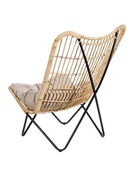 Fauteuil détente en rotin avec coussin