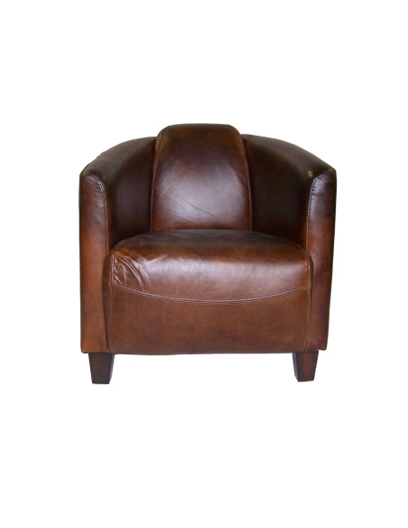 Fauteuil club en cuir brun vieilli Georgio