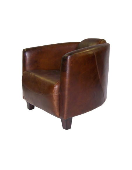 Fauteuil club en cuir brun vieilli Georgio