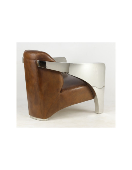 Fauteuil Design en cuir vintage et inox chromé