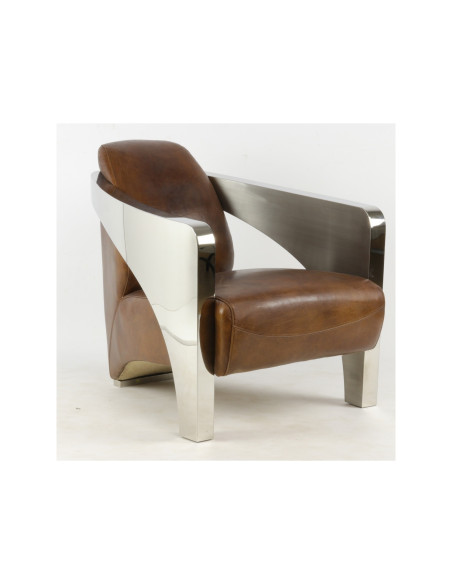 Fauteuil Design en cuir vintage et inox chromé