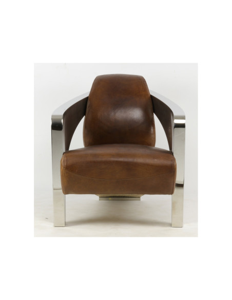Fauteuil Design en cuir vintage et inox chromé