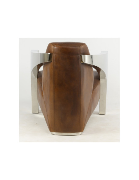 Fauteuil Design en cuir vintage et inox chromé