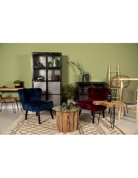 Table basse ronde en racine de teck et verre