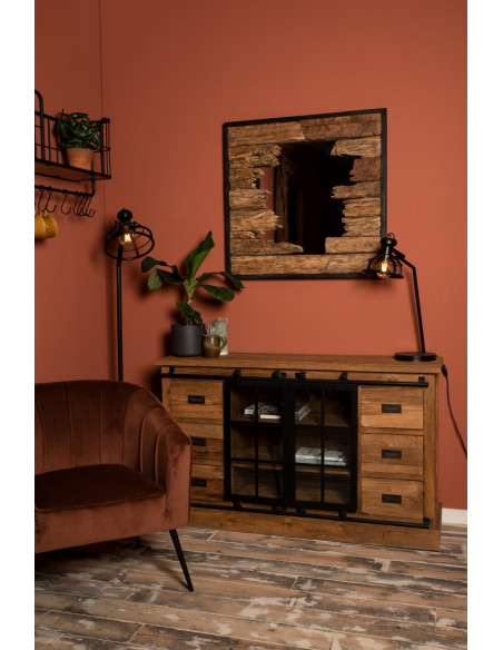 Buffet industriel en teck recyclé et portes coulissantes en métal Blackburn