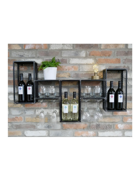 Etagère murale à vin et support verres