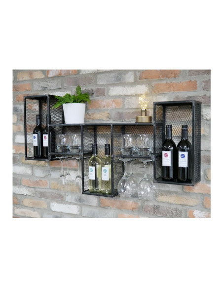 Etagère murale à vin et support verres