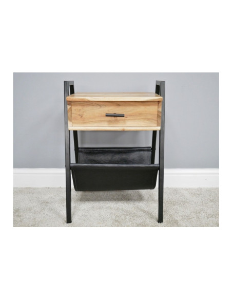 Table d'appoint porte-revues en cuir noir