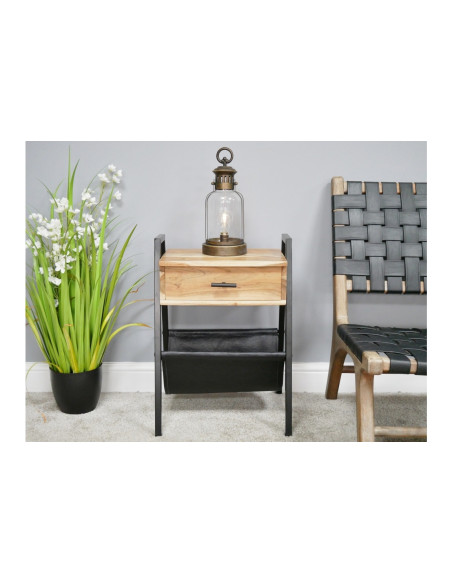 Table d'appoint porte-revues en cuir noir