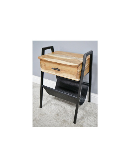 Table d'appoint porte-revues en cuir noir