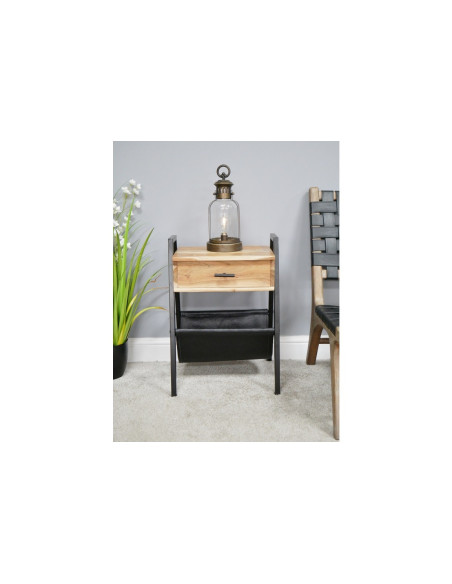 Table d'appoint porte-revues en cuir noir