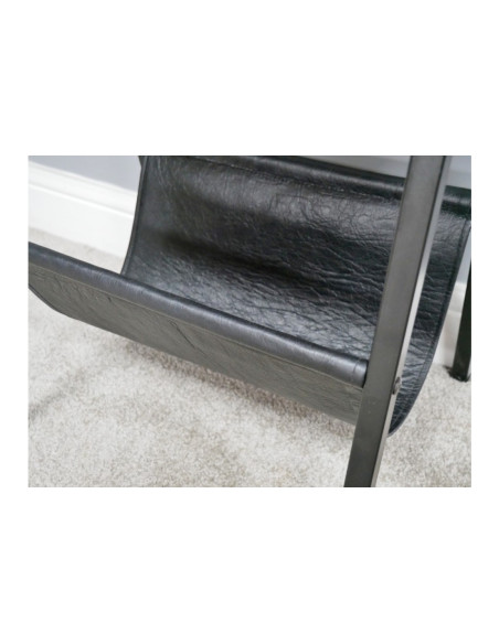 Table d'appoint porte-revues en cuir noir