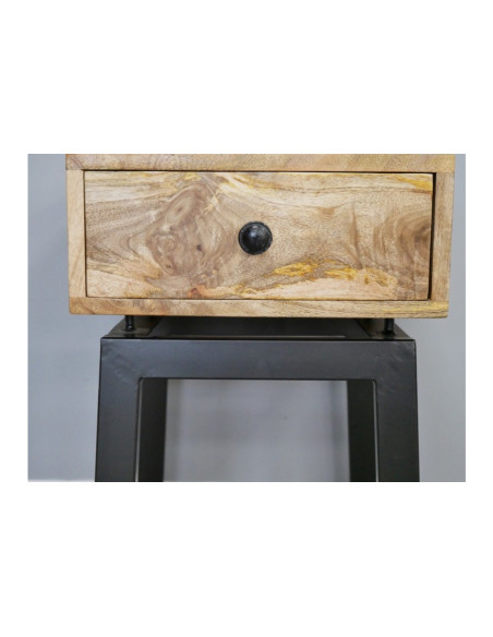 Table de chevet en bois massif 1 tiroir et pieds métal