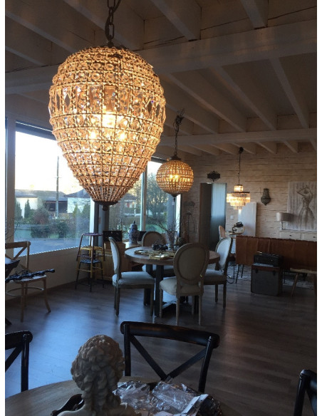 Grand lustre goutte en pampilles de verre 70 cm