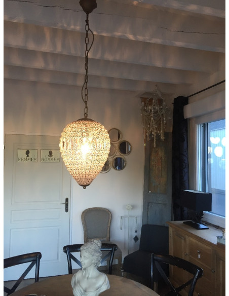 Grand lustre goutte en pampilles de verre 70 cm