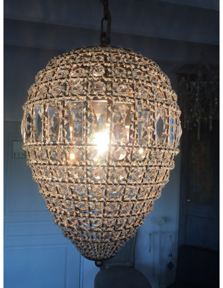 Grand lustre goutte en pampilles de verre 70 cm
