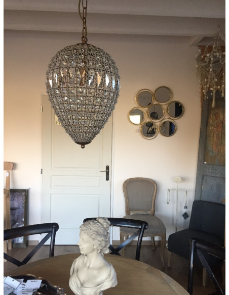 Grand lustre goutte en pampilles de verre 70 cm