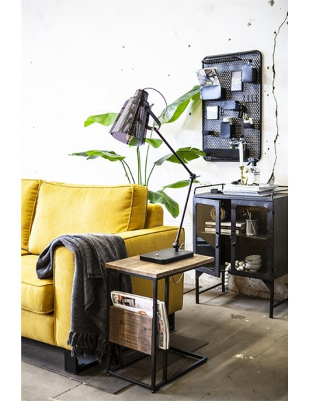 Table d'appoint porte-revues en métal et bois