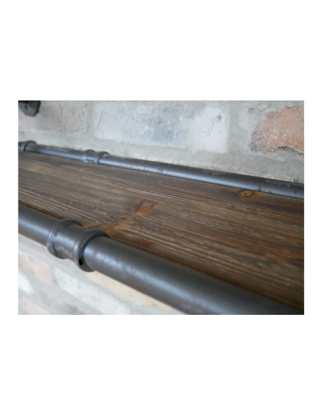 Etagère murale en bois et métal 4 patères indus