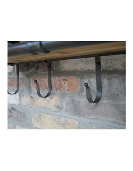 Etagère murale en bois et métal 4 patères indus