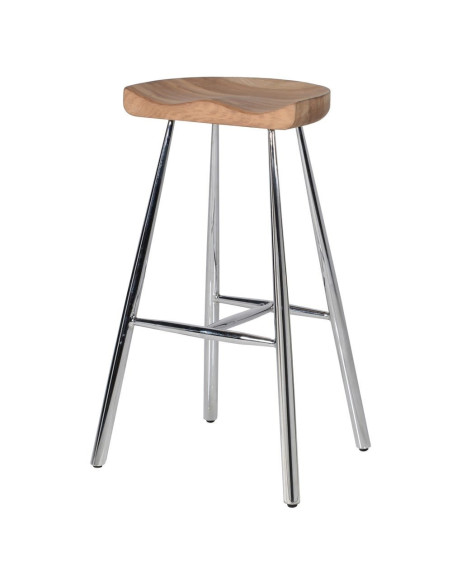 Tabouret de bar piétement chromé et assise chêne massif