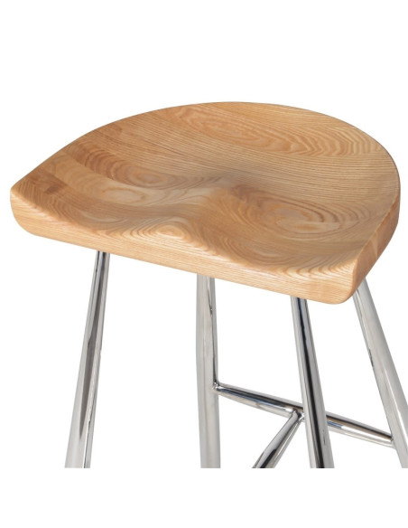 Tabouret de bar piétement chromé et assise chêne massif