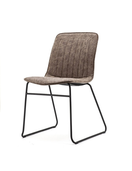 Lot de 2 Chaises vintage confortables en métal et simili cuir Taupe