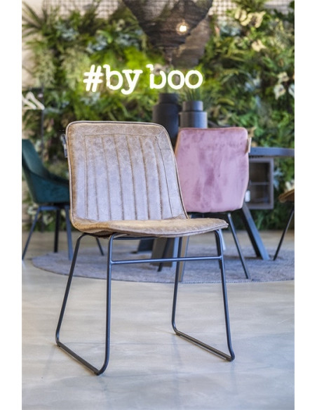 Lot de 2 Chaises vintage confortables en métal et simili cuir Taupe