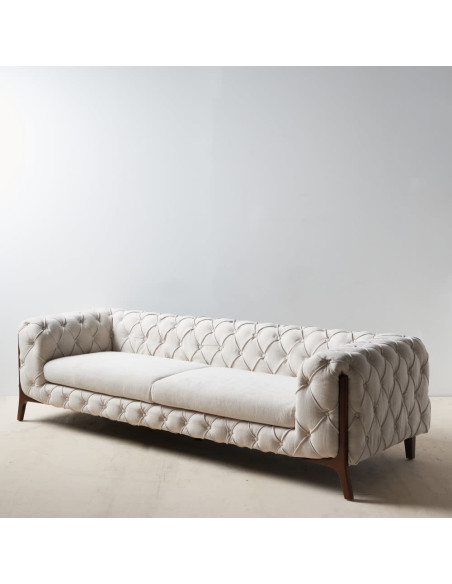 Canapé beige 3 places capitonné 235 cm