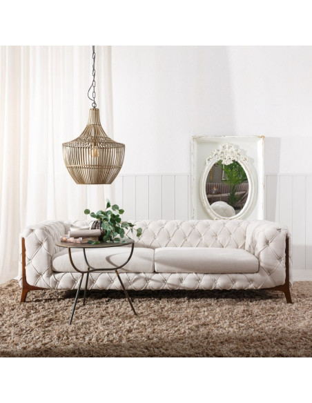 Canapé beige 3 places capitonné 235 cm