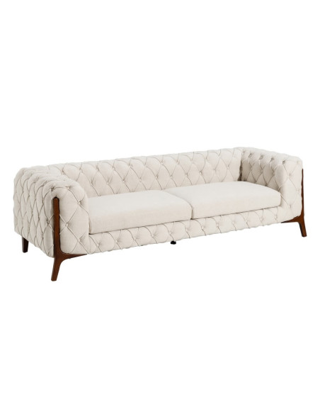 Canapé beige 3 places capitonné 235 cm